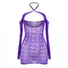 Lencería de Seducción Nocturna Jacquard de Corazones Cuello Halter Hombros Descubiertos Sexy Hueco Ajustado Vestido Bodycon Tentador 9051