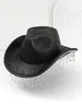 Sombrero de Vaquero Occidental Negro con Flecos de Pedrería de Alta Venta Transfronteriza Estilo Chica Popular Europea y Americana Sombrero para Fiesta y Escenario