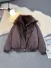 Rey Lobo Polar Sentado en una Montaña Chaqueta de Algodón Falsa de Dos Piezas con Cuello de Piel para Hombre, Engrosada, Cálida, Holgada, Versátil Abrigo de Algodón, Chaqueta de Moda para Hombre