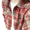 Jaqueta Camisa Xadrez Vermelho Retrô Americana para Mulheres no Outono e Inverno Camisa Espessa Escovada de Manga Longa Top Casual Preguiçoso