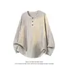 Camiseta base de punto acanalado estilo Henry europeo y americano estilo old money, camiseta de manga larga holgada para otoño e invierno, top holgado casual