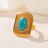 Anillo Abierto de Acero Inoxidable Oro de 18K Turquesa Acero de Titanio para Mujer Impermeable Bohemio Transfronterizo Europeo y Americano