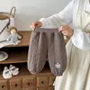 Calça Fina de Algodão com Leão Fofo para Meninas, Apliques Divertidos de Desenho Animado, Calça de Algodão com Forro de Lã, Calça Quente para Outono e Inverno, Calça Casual para Meninos e Meninas