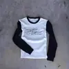 Camiseta de Manga Larga con Estampado de Letras Transfronterizo Europeo y Americano Y2K Retro Bloqueo de Color Blanco y Negro High Street Gótico de Moda Cuello Redondo