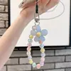 Cor Macaron Contas Coloridas em Contas Cordão para Celular Flor de Contas Artesanal Japonesa e Coreana Corrente Curta de Corda para Celular Corda de Pulso para Mulheres