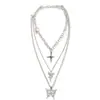 Joia Transfronteiriça Europeia e Americana Punk Retrô Multicamadas Diamante Anjo Colar Feminino Aço Inoxidável Borboleta Três Peças Colar