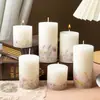 Velas Cilíndricas Estampadas de Lavanda, Castiçais de Casamento, Decoração de Ambiente Romântico para Jantar à Luz de Velas em Casa