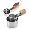 Taza medidora de acero inoxidable juego de 10 piezas con escala cuchara medidora mango de silicona cuchara medidora para café leche en polvo herramientas de cocina para hornear