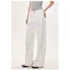 Jeans de Mezclilla Blanca Bordados con Pequeño Diseño Floral para Mujer 2026, Temporada de Primavera, Pantalones Rectos de Tallas Grandes, Pantalones de Pierna Ancha Adelgazantes