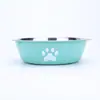 Tazón de Acero Inoxidable para Perro Estilo Nuevo Impreso Suministros para Mascotas Tazón para Perro Silicona Antideslizante Tazón de Comida para Mascotas Venta al por Mayor Agua para Beber Alimentación