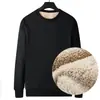 Moletom grosso forrado com lã de carneiro para outono e inverno, moletom preto de gola redonda em lã de cordeiro, blusa íntima quente de corte solto, top masculino