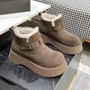 Birkenstocks Sapatos Femininos Forrados de Lã Botas de Neve Espessadas 2024 Inverno Novos Botas de Cano Baixo Retro Couro Fosco Sapatos de Algodão Quente