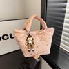 Bolsa de Mão Bordada com Laço Simples Estilo Coreano Feminina de Grande Capacidade Romboidal Bolsa de Roupa de Algodão Moda Casual Versátil Bolsa de Pulso