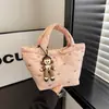 Bolso de Algodón Acolchado Estilo Nuevo 2026 para Mujer, Bolso de Mano Casual Versátil, Bolso de Mano de Moda Bordado con Lazo, Estilo Coreano