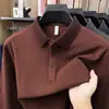 Camisa polo de manga larga de seda y lana para hombre, nuevo estilo otoño 2026, camiseta casual con cuello para hombres de mediana edad y mayores