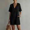 2026 Estación Independiente Transfronteriza de Verano Europea y Americana Amazon Nueva Ropa de Mujer Vestido Casual Cómodo con Bolsillo de Botones Mujer