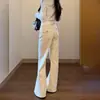 Calça Jeans Bege de Perna Reta Estreita com Micro Flare para Mulheres, Novo Estilo de Verão, Fina, Não Apertada, Emagrecimento, Caimento Fluido, Comprimento até o Chão