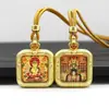 Mini Cuadrado Pequeño Thangka Wuye Manjushri Doce Signos del Zodiaco Santo Patrón Thangka Dorado Tridimensional de Doble Cara Collar Venta al por Mayor