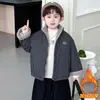 Chaqueta de franela a cuadros para niños estilo coreano, top grueso y cálido para niños, solapa, lana de cordero, ropa de otoño e invierno para bebés, chaqueta