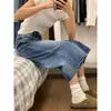 Jeans Acortados Arrugados Estilo Retro Americano para Mujer, 150cm Petite, de Cintura Alta, Pantalones Rectos Adelgazantes, Pantalones de Pierna Ancha de Longitud Media