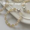 Pulseira de Cristal Prateado com Bola Prateada e Pérola Cabelo Dourado Prata Esterlina S925 Joia Exclusiva de Nicho para Mulheres