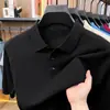Camisa de Lana de Manga Corta de Punto para Hombre Estilo Coreano Ajustada Color Sólido Cuello de Solapa Moda Fina Elástica Camisa de Punto
