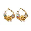 Pendientes de Aro Geométricos con Flor de Perla Artificial Estilo Francés Aguja de Plata, Versátiles de Moda Personalidad Exquisitos de Lujo Ligero Pendientes de Gama Alta