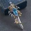Broche Espada de León Escudo Azul Marino Imitación "Espada Jurada" Accesorio de Pin Exquisito de Alta Gama para Traje Abrigo