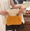 Conjunto de 3 Peças para Bebê Menina Outono Novo Laranja Dopamina Suéter de Tricô Pulôver Camisa Básica Calça de Perna Larga Bolinhas
