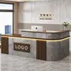 Recepção de empresa, balcão de bar em canto estilo chinês, balcão de caixa, balcão de atendimento para lojas de roupas, mesa de escritório comercial, design moderno e minimalista