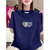 Liquidación de Artículos de Moda de Comercio Exterior: Camiseta Negra de Manga Corta y Cuello Redondo para Mujer con Estampado de Corazón, Talla Grande, Efecto Adelgazante