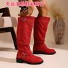 2025 Comércio Exterior Moda Europeia e Americana Outono e Inverno Novos Botas Femininas de Couro Plissadas de Salto Médio Prontas Botas Femininas de Meia-Panturrilha Estilo Cowboy Western