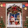 Cubierta de ventana navideña, muñeco de nieve, pingüino, Papá Noel, elfo, tela colgante con patrón de ventana, decoración festiva para ventanas de patio