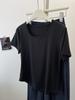 Camiseta Básica de Cor Sólida com Gola Quadrada nos Ombros Manga Curta Feminina Verão Slim Fit Emagrecedor Top Curto