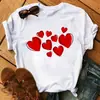 Camiseta Feminina de Manga Curta com Estampa de Coração Moda Verão 2025 Camisa Básica Estampada Padrão Coração Dia dos Namorados