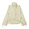 Conjunto de camisa a rayas de cuello alto casual versátil y pantalones de pierna recta para mujer, comercio exterior transfronterizo europeo y americano ZA, popular en AliExpress