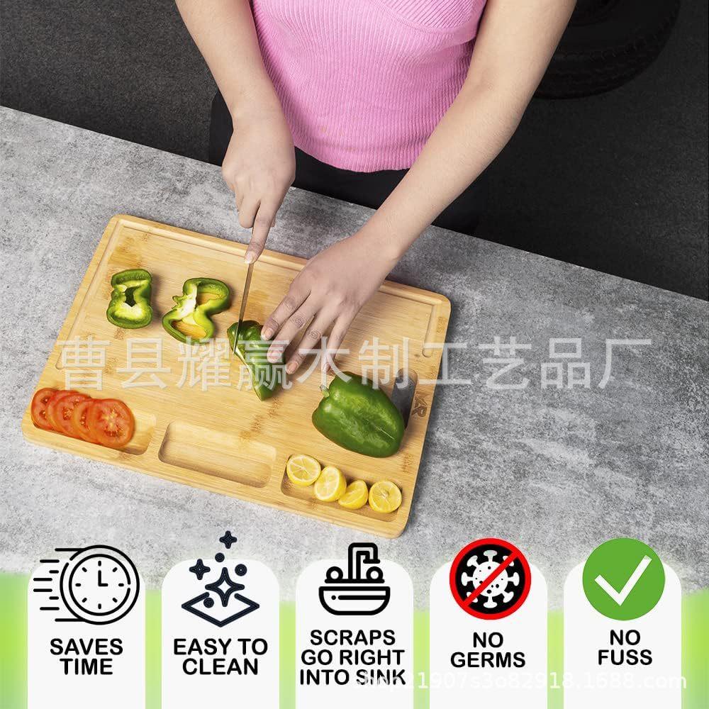 竹制方形砧板创意家用带盛放凹槽切菜板木质水果切板托盘BSCI