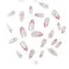 24 Peças de Unhas Postiças Rosa Chiclete Estampa de Leopardo Olho de Gato Estilo Francês Doces e Femininas Decoradas com Laço e Diamante Manicure