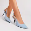 Para Sandalias de Tacón Alto de Mismo Estilo con Punta Fina, Espalda Descubierta, Tacón Delgado, Decoración de Hebilla Metálica, Zapatos de Mujer de Moda