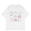 Camiseta de Algodón Puro con Estampado Abstracto de Líneas y Graffiti de Tomate, Manga Corta, Diseño de Nicho, Verano, Holgada, Casual, Versátil