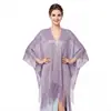 Chal Grande Dorado y Plateado de Hilo de Moda Transfronteriza con Mangas y Aberturas para Verano, Cárdigan Protector Solar, Cubrebikini Estilo Perezoso de Vacaciones