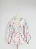 Moda Europeia e Americana Elegante Novo Decote V Fino Floral Saia Tutu Cintura Elástica Drapeada Slim Saia Botão de Flor