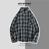 Camisa Masculina Xadrez Retro Moda Estilo Hong Kong Temperamento Casual Cardigã Top Manga Longa Camisa com Lapela Atacado
