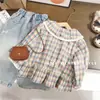 Nuevas camisas de primavera y otoño para niñas, camisas elegantes de manga larga para bebés, tops casuales de cuadros de primavera para niños, comercio exterior