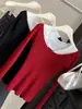Top de Tricô Sexy com Patchwork de Malha de Strass de Alta Resistência com Design de Clavícula Exposta para Mulheres, Roupa Íntima Tomara-que-Caia para Outono e Inverno