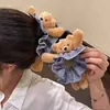 Scrunchie xadrez de urso tridimensional super fofo de pelúcia, acessório de cabelo de alta qualidade, moderno, estiloso e feminino