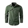 Camisa de Cargo de Manga Larga con Bolsillos de Talla Grande de Secado Rápido Suelta para Hombre Primavera-Otoño