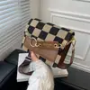 Bolsa Estilo Primavera para Mulheres, Fashion e Versátil, Bolsa Transversal Pu com Padrão Xadrez, Bolsa Quadrada Pequena Estilo Ins de Nicho
