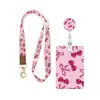Porta-credencial retráctil de cereza rosa con cordón de piel sintética, porta-identificación en relieve, porta-tarjeta de campus, clip para insignia, en stock