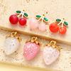 Color Fresco Pequeño Fresa Cereza Acero Titanio DIY Colgante de Collar Cuentas de Arroz Amor Pendientes Colgantes de Acero Inoxidable para Mujer